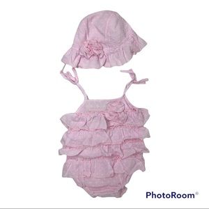 Rose Cage Baby Girls Pink Cotton Sunsuit Romper & Hat